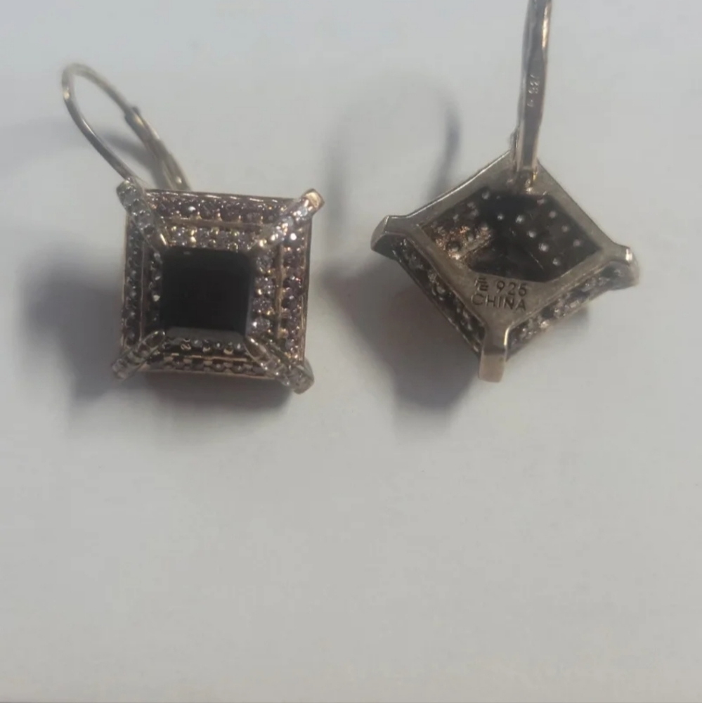 E133  Vintage Smoky and White Topaz Earrings